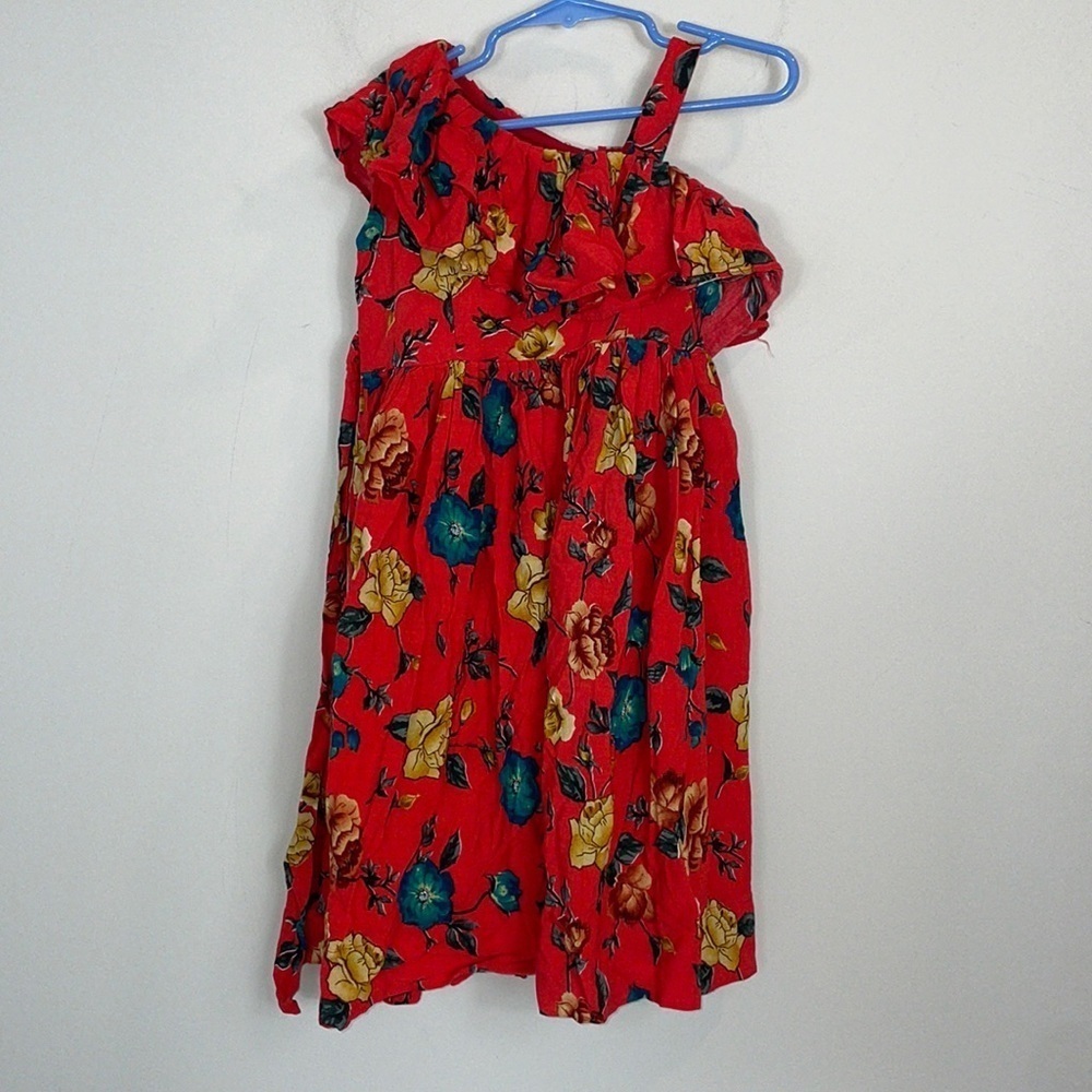 Homemade off shoulder ruffled rose print dress girls size 4